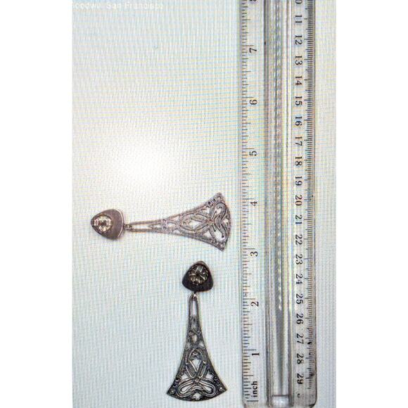 Vtg Tabra 14K Gold Post 925 Sterling Silver Carved Onyx Drop Earrings 18.34g - Picture 11 of 13